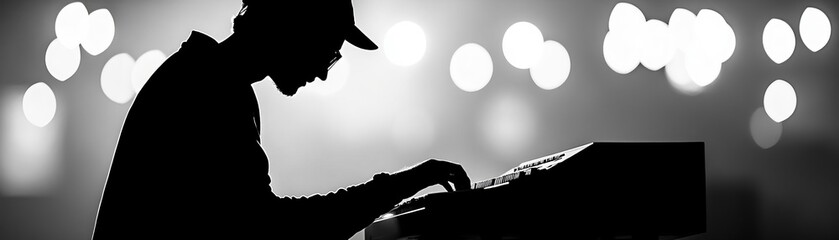 monochrome silhouette of a coder typing in a dimly lit environment, dramatic lighting
