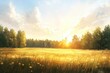 © MUHAMMAD ANIS - Serene Golden Meadow at Sunrise with Bright Blue Sky and Clouds