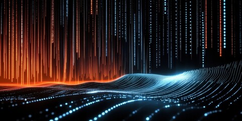 Poster - Digital background perfect for tech processes, neural networks, artificial intelligence, data transfer and encryption, digital archives, sound and graphic presentations, science, education, futuristic