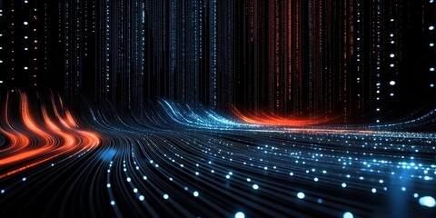 Poster - Digital background perfect for tech processes, neural networks, artificial intelligence, data transfer and encryption, digital archives, sound and graphic presentations, science, education, futuristic