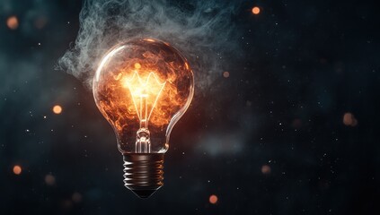 Poster - Burning Bright: An Illuminated Glass Bulb Ignites with Fiery Passion, Embracing Innovation and Creative Energy.