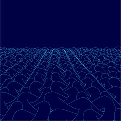 Poster - A serene blue ocean with a multitude of waves and a few people swimming in the water. Scene is tranquil and soothing, as the vast expanse of water
