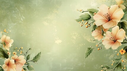 Wall Mural - Elegant Floral Design: Peach Blossoms on a Soft Green Background