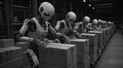 Poster - Robots Efficiently Sort Packages in Warehouse Automation System, Improving Logistics and Supply Chain Processes.
