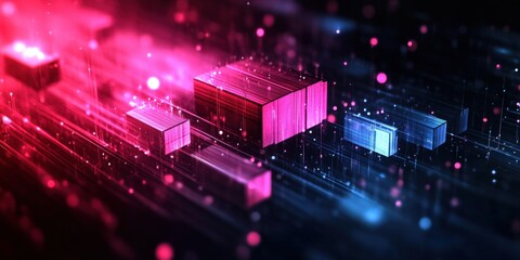 Poster - Digital background perfect for tech processes, neural networks, artificial intelligence, data transfer and encryption, digital archives, sound and graphic presentations, science, education, futuristic