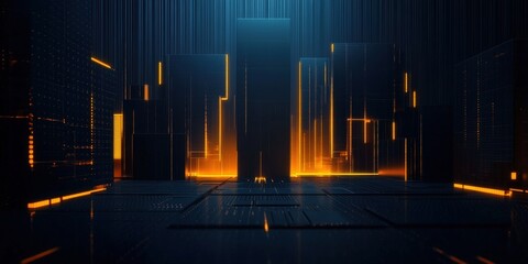Poster - Digital background perfect for tech processes, neural networks, artificial intelligence, data transfer and encryption, digital archives, sound and graphic presentations, science, education, futuristic