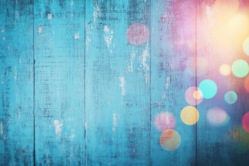 Fototapete - Blue wooden background with colorful decorative lights for festive or party themes