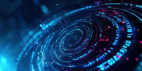 Poster - Digital background perfect for tech processes, neural networks, artificial intelligence, data transfer and encryption, digital archives, sound and graphic presentations, science, education, futuristic