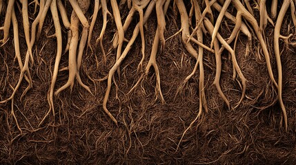 Intricate Root System: Detailed Photograph of Underground Network AI Generated