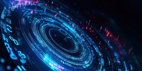 Poster - Digital background perfect for tech processes, neural networks, artificial intelligence, data transfer and encryption, digital archives, sound and graphic presentations, science, education, futuristic
