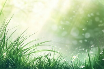 Wall Mural - Sunny meadow grass, bokeh background, spring, nature, website