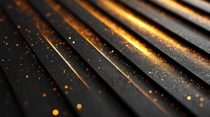 Black textured planks accentuated by glittering golden particles and light