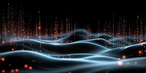 Poster - Digital background perfect for tech processes, neural networks, artificial intelligence, data transfer and encryption, digital archives, sound and graphic presentations, science, education, futuristic