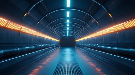 Wall Mural - Futuristic Neon Tunnel: A Sci-Fi Corridor