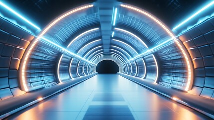 Wall Mural - Futuristic Neon Tunnel: A Sci-Fi Corridor of Light and Metal