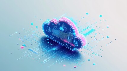 Poster - Abstract cloud computing graphic, digital technology background, futuristic design, ideal for tech, internet, cloud services