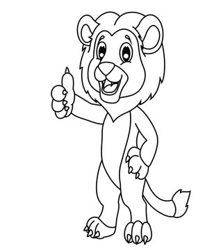 Cute cartoon hand drawn vector funny lion outline.