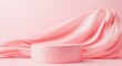 © Ace64 Studio - Pink fashion fabric cosmetic podium presentation stand on minimal product display 3d background with abstract luxury beauty cloth backdrop or advertising show stage pedestal and blank pastel scene