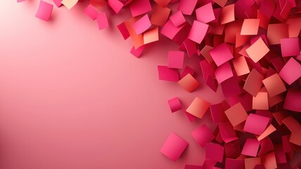 Poster - Creative pink paper squares falling studio abstract photography minimalist overhead view artistic design