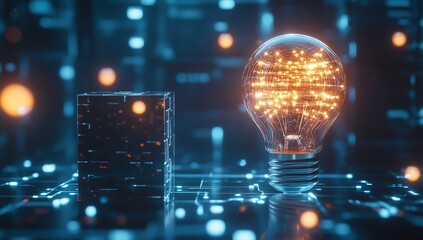 Poster - Illuminating Innovation:  A Glowing Lightbulb Symbolizing Technological Advancement and Bright Ideas for a Better Future.