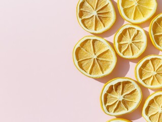 Aufkleber - Sliced lemons arranged on a vibrant pink background for fresh and colorful food presentation