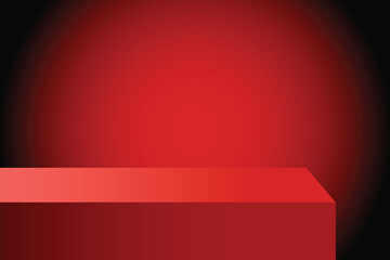Wall Mural - the corner of the red table with light shining down, blank red product studio background, stage, pod