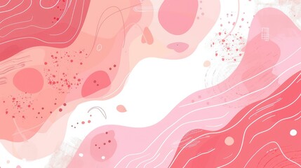 Wall Mural - Abstract composition featuring soft pink and red fluid shapes blending harmoniously against a white background