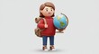 © Saudagar - Cartoon traveler with backpack holding a globe ready for an adventure