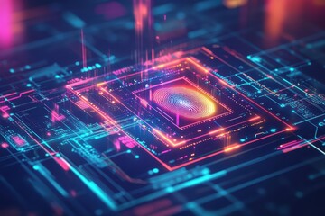 Aufkleber - Fingerprint on electronic circuit board showing unique pattern and technology connection