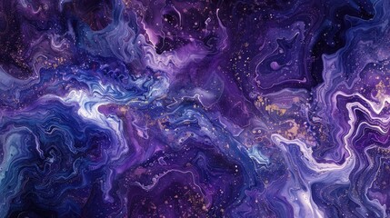 Wall Mural - Abstract cosmic design featuring swirling purple and blue hues with golden accents, ideal for backgrounds