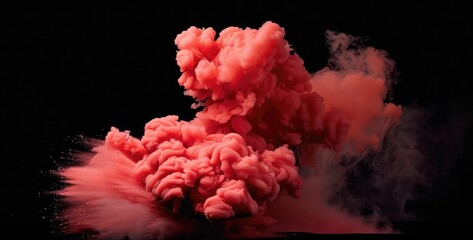 Wall Mural - Vibrant pink smoke billows dramatically against a black background, creating a captivating visual effect for artistic use