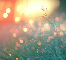 Wall Mural - Sunset Meadow Grass Bokeh Peaceful Nature Background