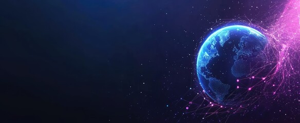 Poster - global network connection, digital earth, dark space background, website header