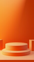Poster - A striking orange cylindrical podium is perfectly positioned in a serene environment, illuminated by soft lighting, inviting creative presentations and showcasing artistic displays