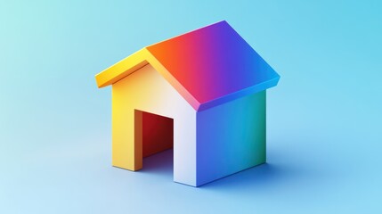 Wall Mural - Colorful 3D House Icon on Light Blue Background for Website