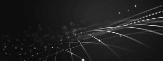 Wall Mural - Abstract minimalist wallpaper with intersecting lines and circles on black background. Featuring white space in the center for text, ideal for design templates and modern banners.
