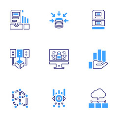 Wall Mural - Data icon set. Bold line style. Duotone colors. Editable stroke. server, data visualization, trade, data protection, data storage, data, cloud data