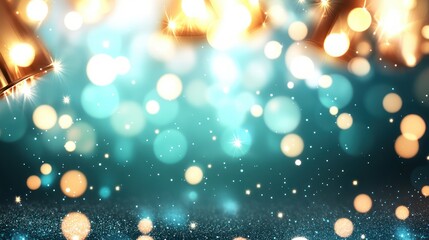 Poster - Colorful Bokeh Background with Golden Lights and Sparkles for Holiday Celebrations