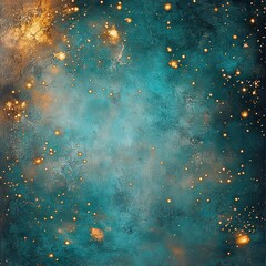 Fototapete - Abstract Cosmic Background with Vibrant Turquoise and Gold Sparkles in Digital Art Style