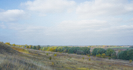 Wall Mural - field with trees and a cloudy sky