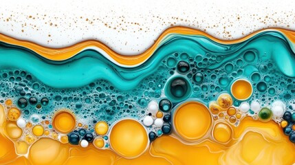 Poster - Colorful Abstract Oil and Water Background with Bubbles and Waves in Bright Tones