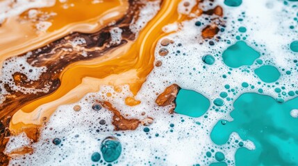 Poster - Abstract patterns in colorful fluid art with vibrant orange, brown, and turquoise bubbles