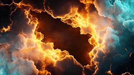 Aufkleber - Dramatic Cosmic Explosion Surrounded by Fiery Clouds Illuminating the Dark Space Background