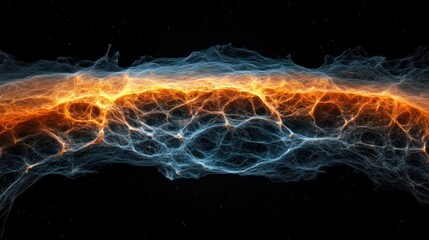 Leinwandbilder - Vibrant Energy Flow in Abstract Cosmic Scene with Blue and Orange Color Palette