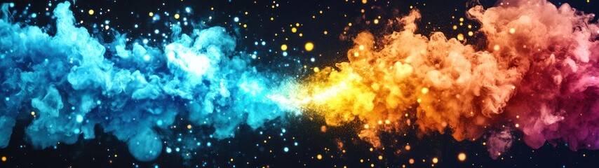 Poster - Colorful Smoke and Dust Clouds Merging in a Vibrant Dance of Blue and Orange Tones