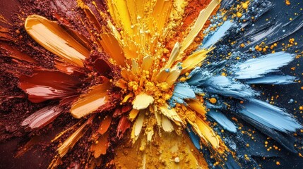 Poster - Vivid Abstract Art with Bright Paint Splashes and Dynamic Texture on Dark Background