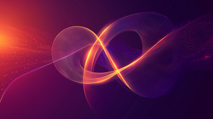 Wall Mural - Modern abstract background with swirling light trails forming colorful infinity symbol on a dark background