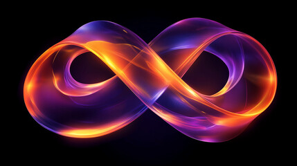 Modern abstract background with swirling light trails forming colorful infinity symbol on a dark background