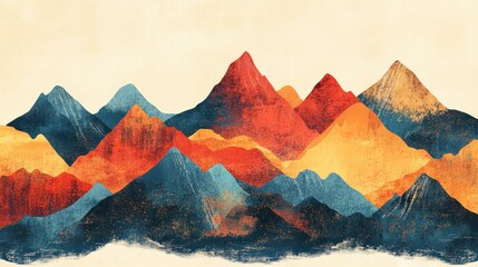 Wall Mural - Colorful mountain range artwork, autumnal hues, textured background, wall art