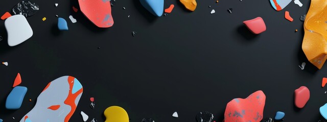 Wall Mural - Modern abstract composition with irregular shapes on black background. Featuring white space in the center for text, ideal for design templates and modern banners.